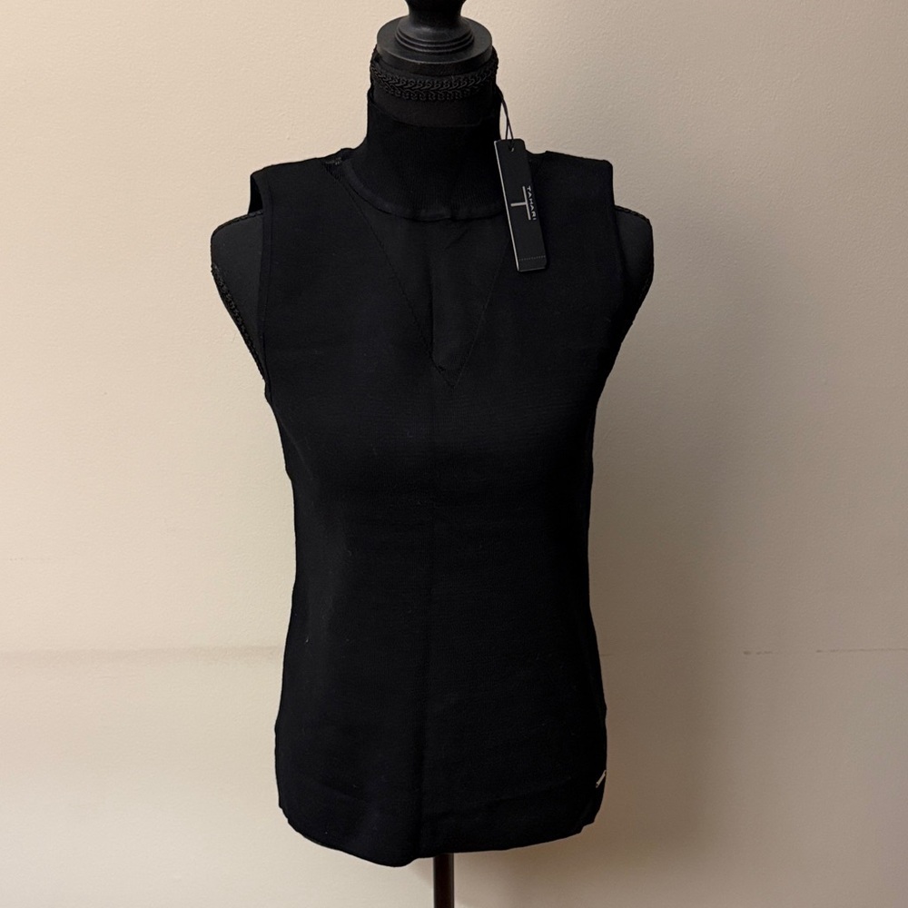 Tahari Black Sleeveless Knit high neck Top Size L NWT